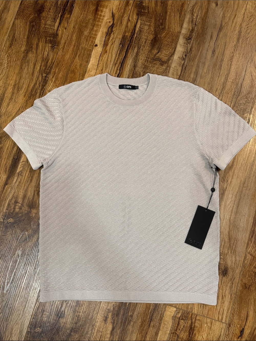 Cuts Clothing Light Beige Textured Short-Sleeve Knit Shirt